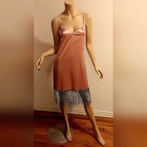 JOHN GALLIANO Ballet Pink  slip dress w/Chain Rhinestone Fringe